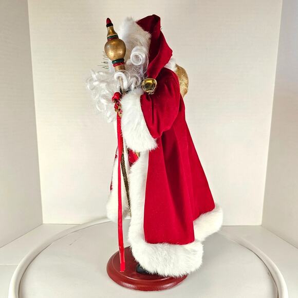 17" Santa Claus Figure Red Velvet Coat Gold Staff Christmas Decor on Base READ - Picture 2 of 15